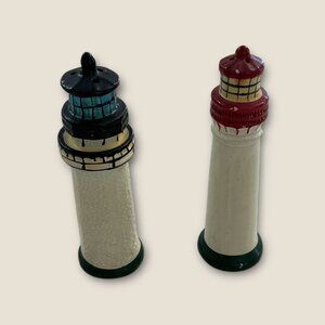 Lighthouse Salt & Pepper Shakers Nautical Beach House Decor 4" Tall